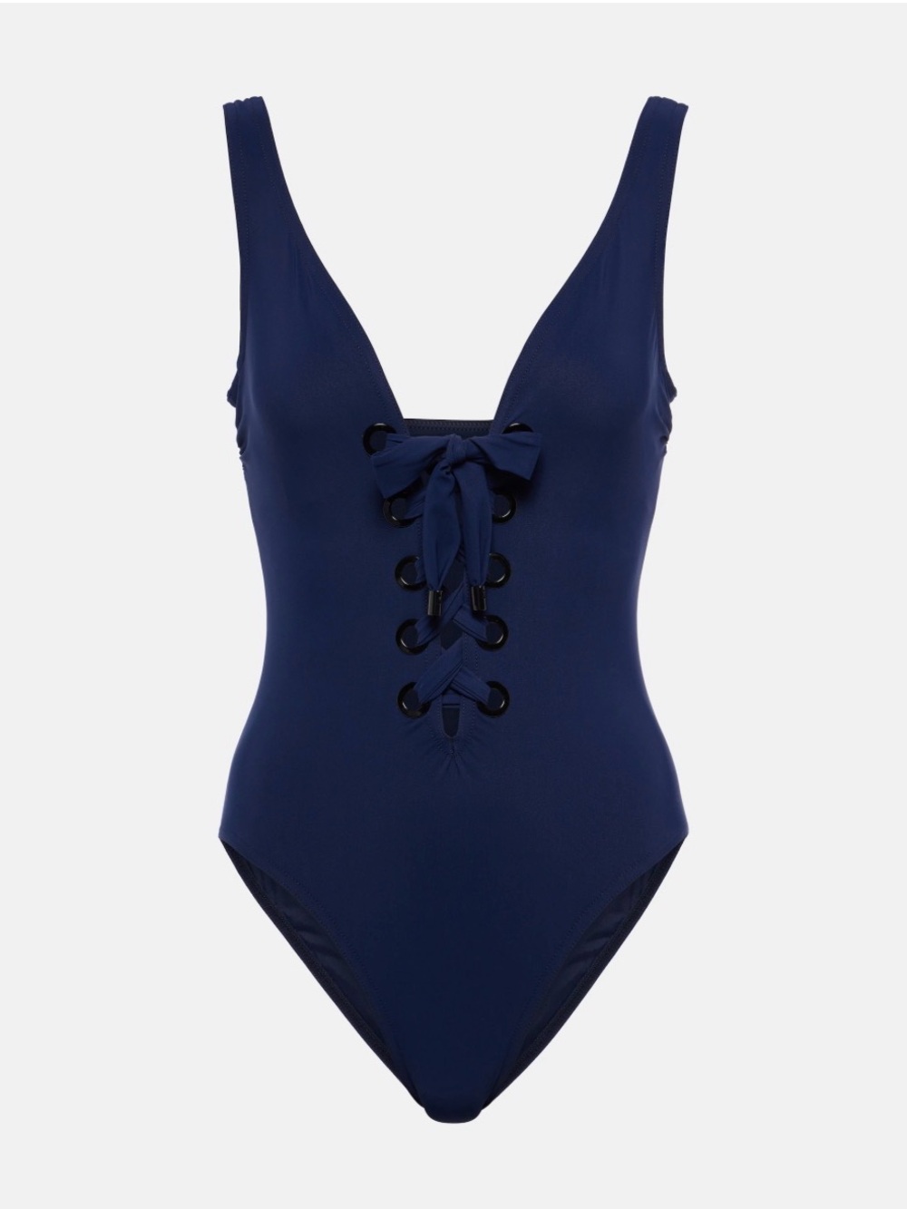 NWT Black Karla Colletto Viviana V-Neck Lucy Lace-Up One-Piece Swimsuit Size 12